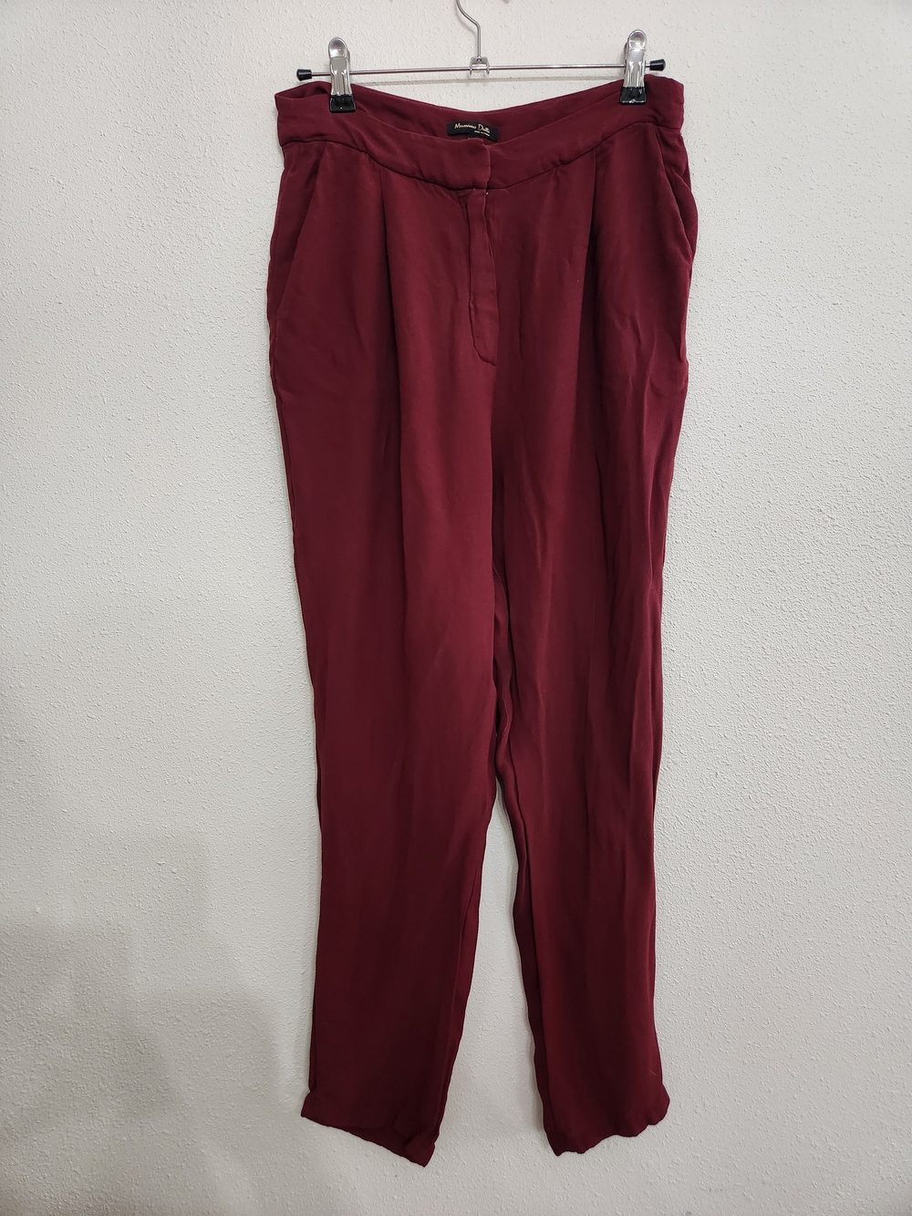 Massimo Dutti Wine-Red Tailored Relaxed Trousers